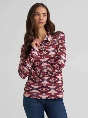 Women's Wrangler Skye Performance Quarter Snap Pullover in Burgundy Serape