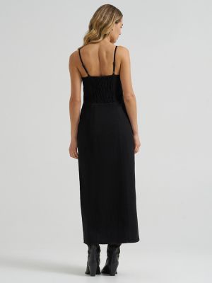 Women's Wrangler Denim Slit Front Maxi Dress in Black Wash alternative view