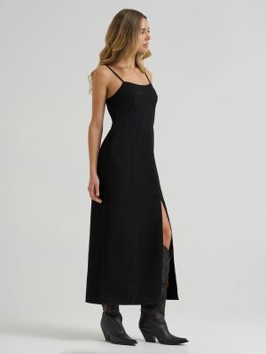 Women's Wrangler Denim Slit Front Maxi Dress in Black Wash alternative view 2
