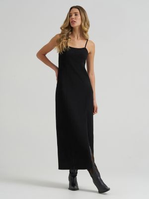 Women's Wrangler Denim Slit Front Maxi Dress in Black Wash alternative view 3