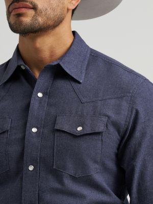 Men's Cody Johnson Two Pocket Western Snap Shirt in Solid Blue