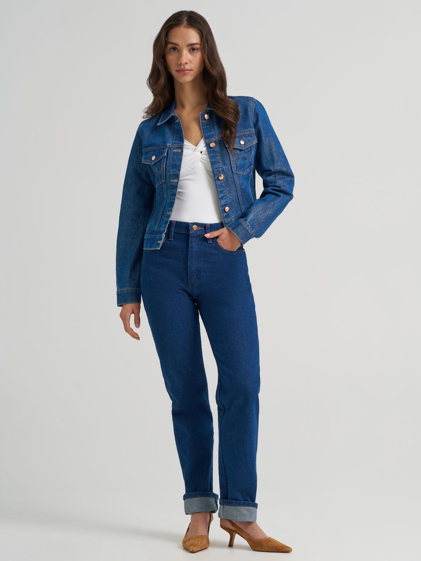 Женская куртка Wrangler Glitter Unlined Denim Trucker, цвет: Джинсовый — фото 3