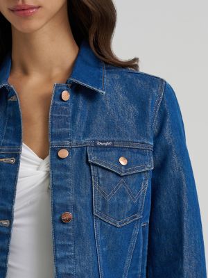 Women's Glitter Unlined Denim Trucker Jacket