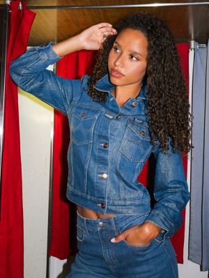 Women's Glitter Unlined Denim Trucker Jacket