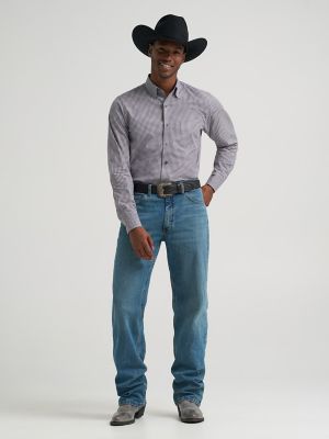 Men's Cody Johnson One Pocket Button Down Shirt in Iron Microcheck