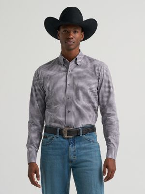 Men's Cody Johnson One Pocket Button Down Shirt in Iron Microcheck