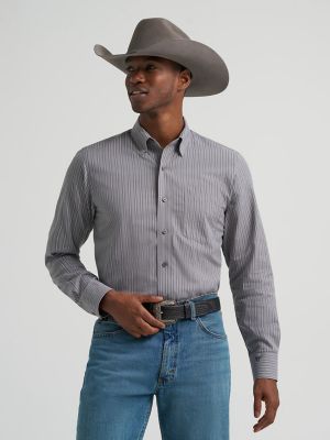 Men's Cody Johnson One Pocket Button Down Shirt in Granite Stripe