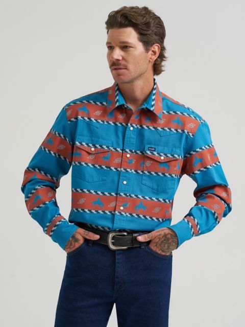 Мужские рубашки Wrangler Vintage-Inspired Horizon Stripe Western Snap Shirt
