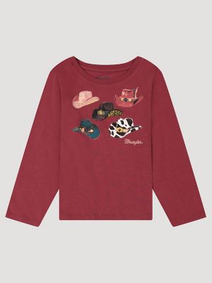 Girl's Long Sleeve Cowgirl Graphic Tee in Burgundy