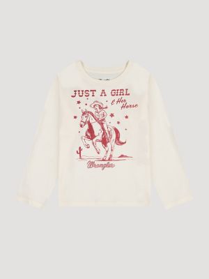 Girl's Long Sleeve Cowgirl Graphic Tee in Cream
