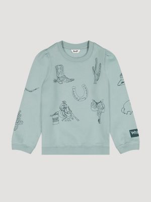 Girl's Puff Sleeve Graphic Fleece Sweatshirt in Blue