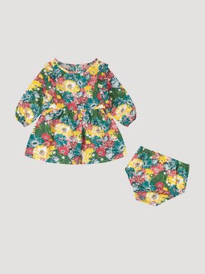 Little Girl's Printed Ruffle Dress in Green