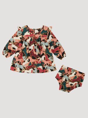 Little Girl's Printed Ruffle Dress in Blue