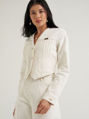 Lainey Wilson X Wrangler Pleated Tour Denim Top in Pearl White