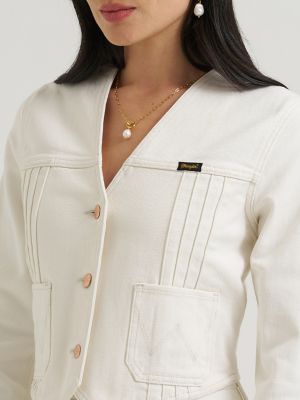 Lainey Wilson X Wrangler Pleated Tour Denim Top in Pearl White