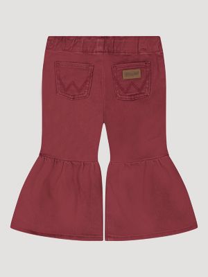 Little Girl's Vibrant Ruffle Leg Flare Jean in Mulberry