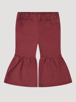 Little Girl's Vibrant Ruffle Leg Flare Jean in Mulberry