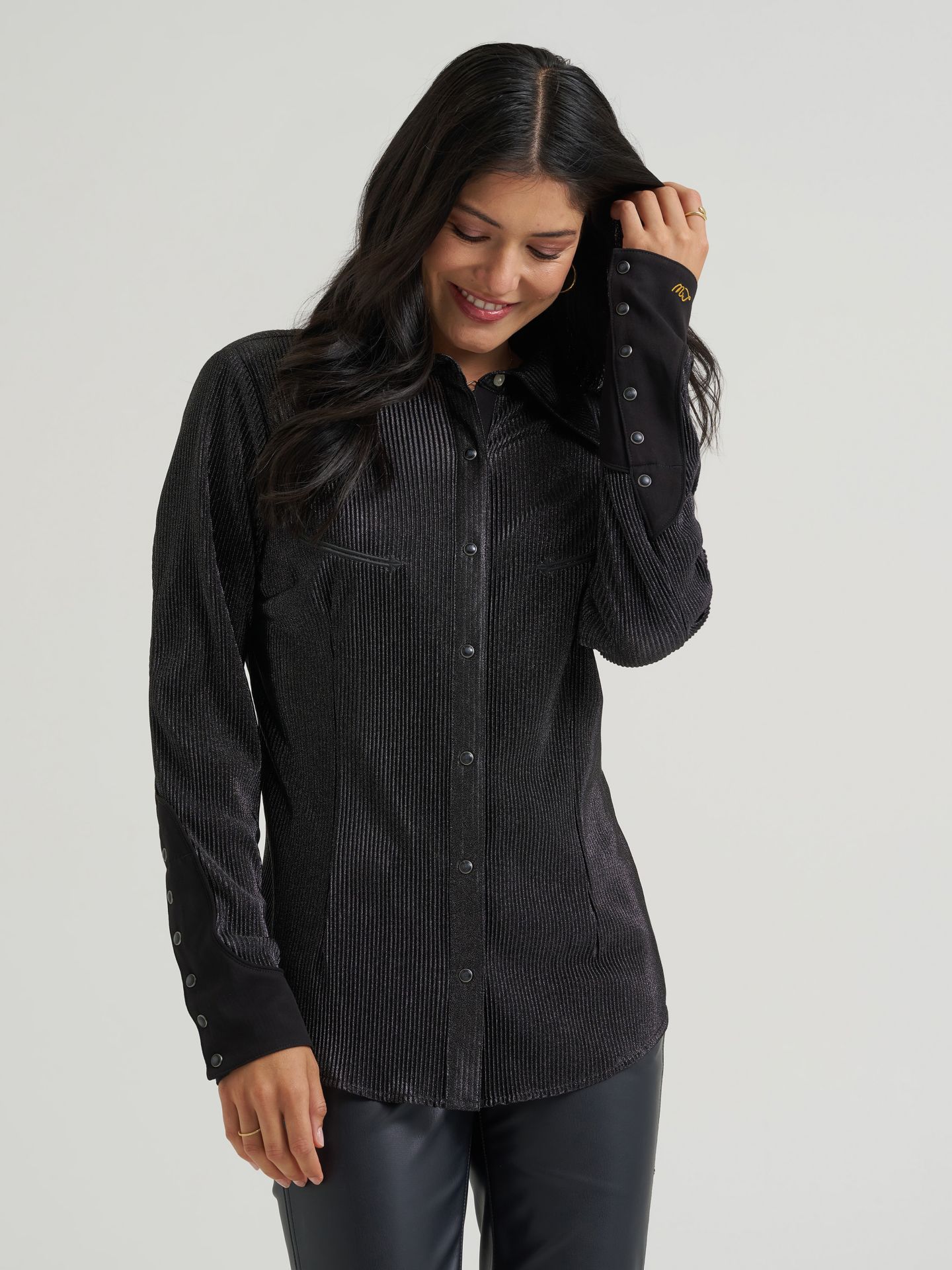 Женский топ Wrangler Lainey Wilson X Wrangler Shimmer Lainey, цвет: Ночной небесно-голубой — фото 3