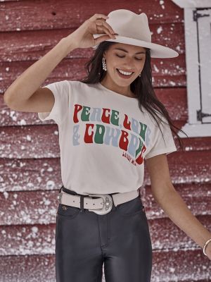 Lainey Wilson X Wrangler Peace, Love, & Cowboys Graphic Tee in Winter White