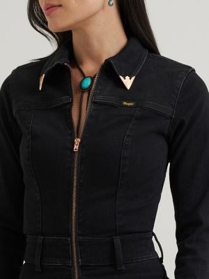 Lainey Wilson x Wrangler Denim Flare Catsuit in Black