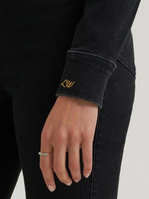 Lainey Wilson x Wrangler Denim Flare Catsuit in Black