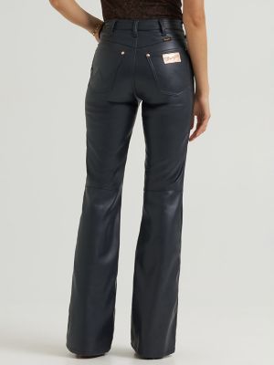 Lainey Wilson X Wrangler Faux Leather Flare Jean in Onyx Faux Leather
