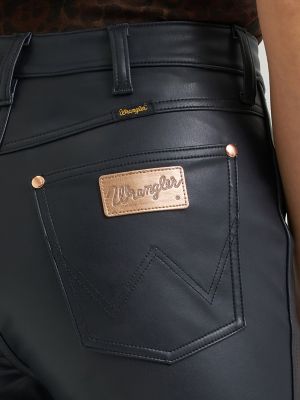 Lainey Wilson X Wrangler Faux Leather Flare Jean in Onyx Faux Leather