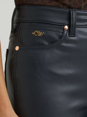 Lainey Wilson X Wrangler Faux Leather Flare Jean in Onyx Faux Leather