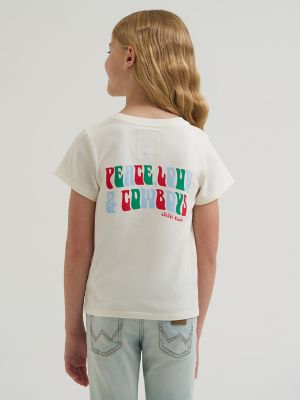 Girl's Lainey Wilson x Wrangler Peace, Love, & Cowboys Graphic Tee in Winter White