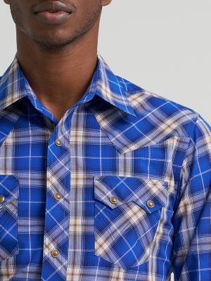 Men's Wrangler Retro&reg; Long Sleeve Sawtooth Snap Pocket Western Shirt in Royal Ranch alternative view 3