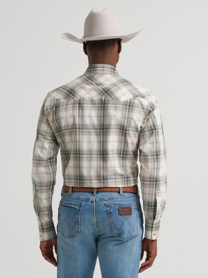 Men's Wrangler Retro&reg; Long Sleeve Sawtooth Snap Pocket Western Shirt in Olive Toast alternative view 2
