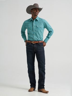 Men's Wrangler Retro&reg; Long Sleeve Sawtooth Snap Pocket Western Shirt in Dusky Teal alternative view