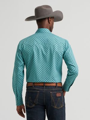 Men's Wrangler Retro&reg; Long Sleeve Sawtooth Snap Pocket Western Shirt in Dusky Teal alternative view 2