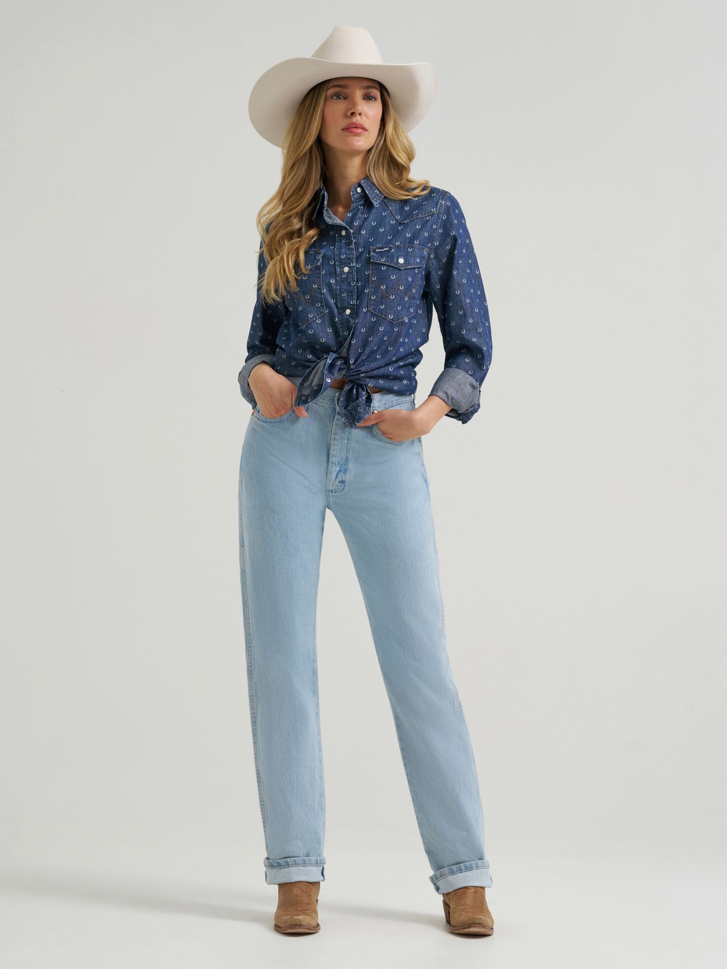 Женская рубашка Wrangler Printed Vintage Fit Snap, цвет: Джинсовый — фото 2