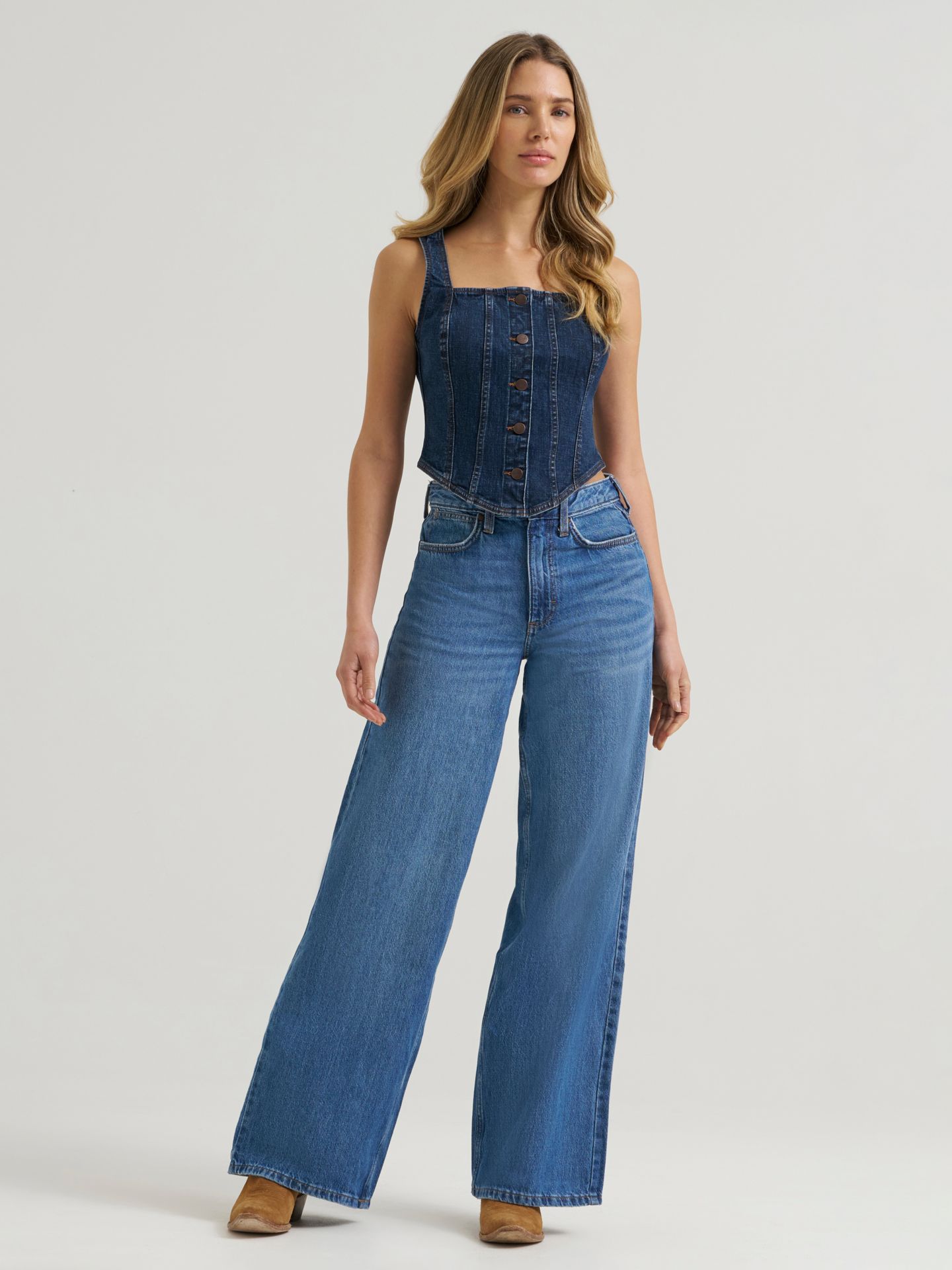 Женский жилет Wrangler Bustier Denim, цвет: Тёмный джинсовый — фото 3