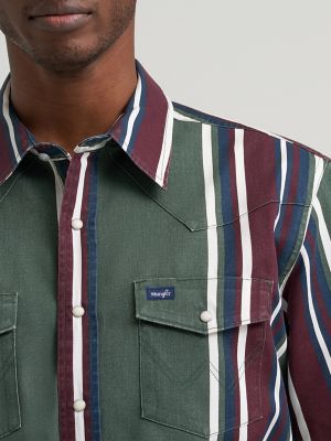 Vintage-Inspired Brushpopper Western Snap Workshirt in Field Olive