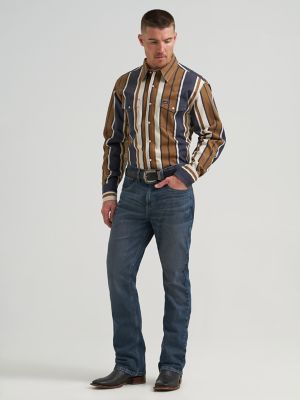 Vintage-Inspired Brushpopper Western Snap Workshirt in Amber Wheat