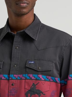 Vintage-Inspired Horizon Stripe Western Snap Shirt in Obsidian alternative view 4