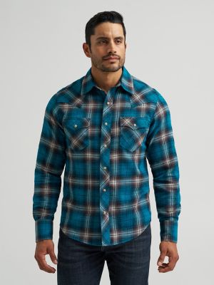 Men's Wrangler Retro® Long Sleeve Flannel Western Snap Plaid Shirt