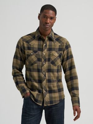 Men's Wrangler Retro® Long Sleeve Flannel Western Snap Plaid Shirt