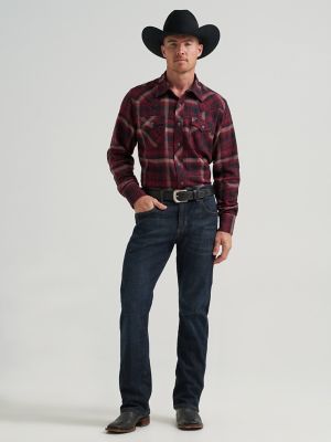 Men's Wrangler Retro&reg; Long Sleeve Flannel Western Snap Plaid Shirt in Dark Barn alternative view