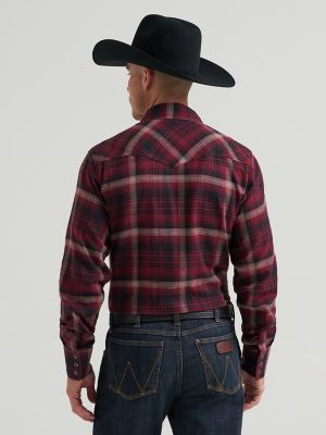 Men's Wrangler Retro&reg; Long Sleeve Flannel Western Snap Plaid Shirt in Dark Barn alternative view 2