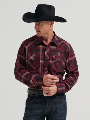 Men's Wrangler Retro® Long Sleeve Flannel Western Snap Plaid Shirt