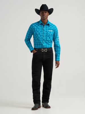 Men's Wrangler&reg; Logo Long Sleeve Western Snap Plaid Shirt