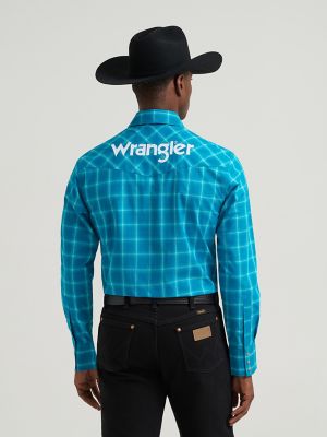Men's Wrangler&reg; Logo Long Sleeve Western Snap Plaid Shirt