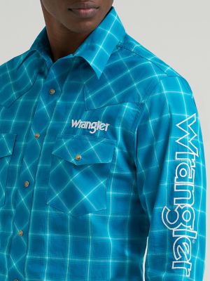 Men's Wrangler&reg; Logo Long Sleeve Western Snap Plaid Shirt
