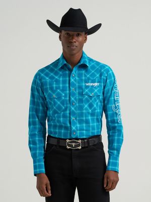 Men's Wrangler&reg; Logo Long Sleeve Western Snap Plaid Shirt