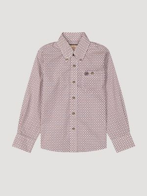 Boy's Classic Button-Down Print Shirt in Clay