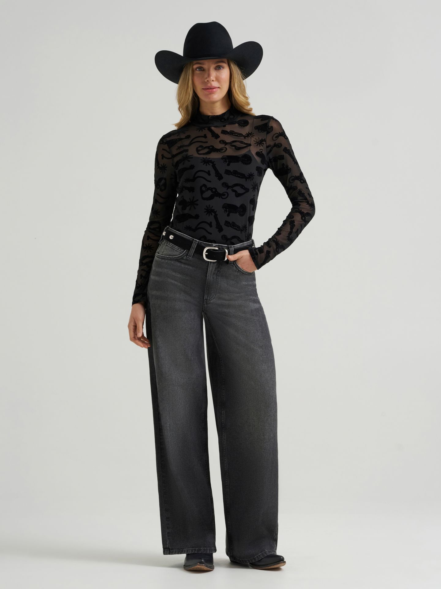 Женский топ Wrangler Sheer Mock Neck, цвет: Чёрный — фото 4