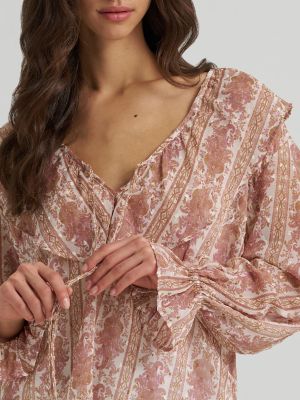 Women's Puff Sleeve Ruffled Blouse